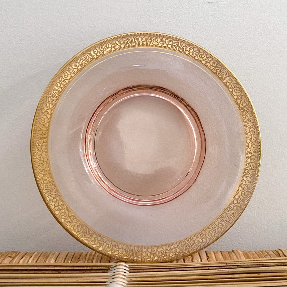 Vintage Tiffin Franciscan Rambler Rose Pink 8” Luncheon Plate Gold Encrusted